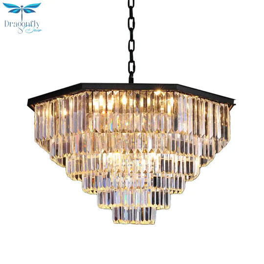 4 Tiers Living Room Suspension Pendant Traditional Clear/Amber Three Sided Crystal Rod 11 Heads