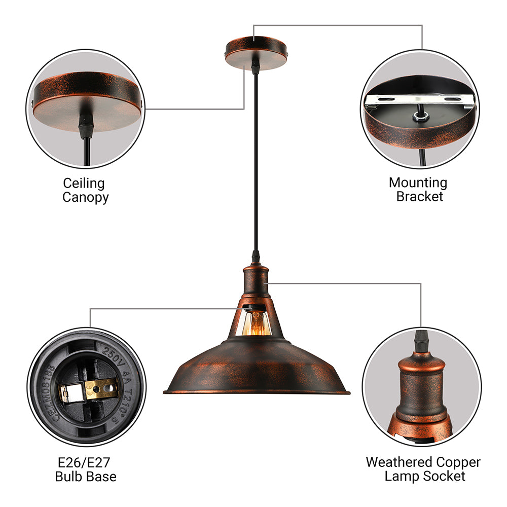Dimitra - Rust Pendant Light Fixture With Barn Shade Rustic Style Hanging Lamp