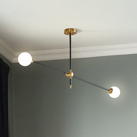 Black Modernist 2/3 - Light Living Room Pendant Lighting With Opal Glass Ball Shade And Exposed