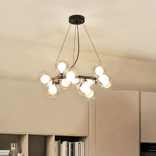 Modern Black/Gold Finish Glass 15/25 - Bulb Global Shade Chandelier Lamp With Metal Ring - Ceiling