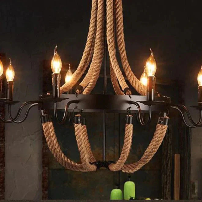 Retro Rope Chandelier Creative Loft Industrial Wind Bar Restaurant Box Hot Pot Wrought Iron