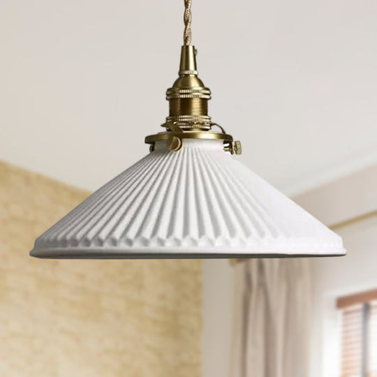 Daniela - Modern Industrial Conical Pendant Light Ribbed Design White