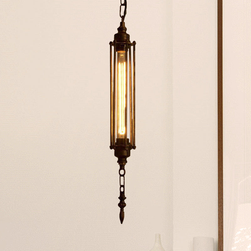 Scheddi - Rustic 1 Head Pendant Lighting With Wire Guard Wrought Iron Farmhouse Style Restaurant