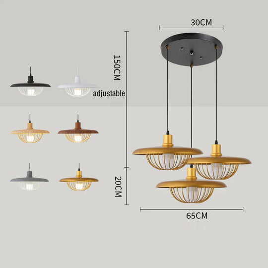 Creative Wood - Colored Flying Saucer Chandeliers Round - Three Heads / Black Pendant