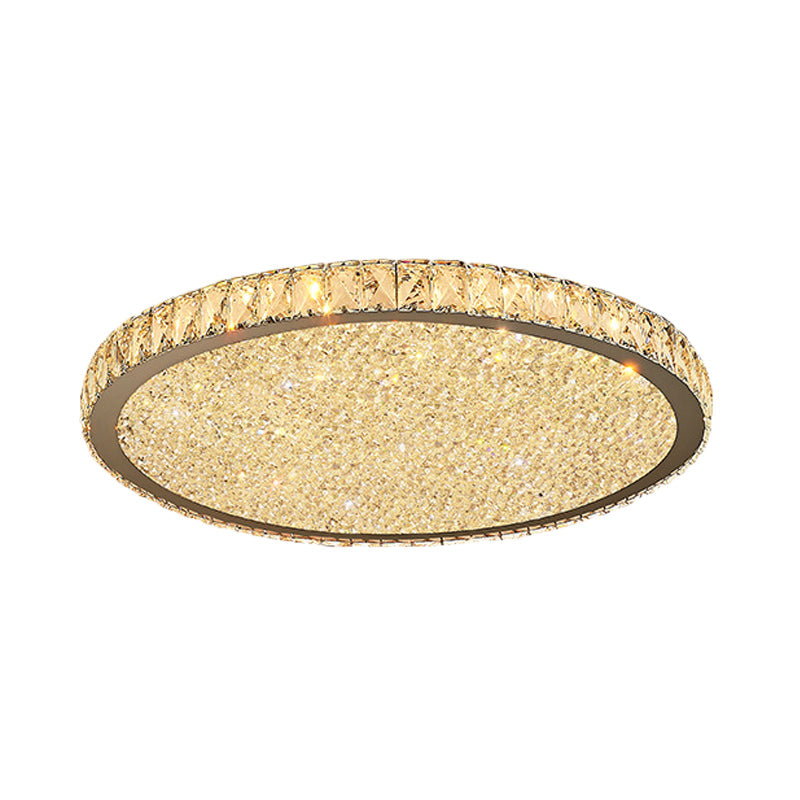 Modern Crystal Circular Flush Mount Light - 1 - Light Clear/Amber Led Ceiling Fixture In Warm/White