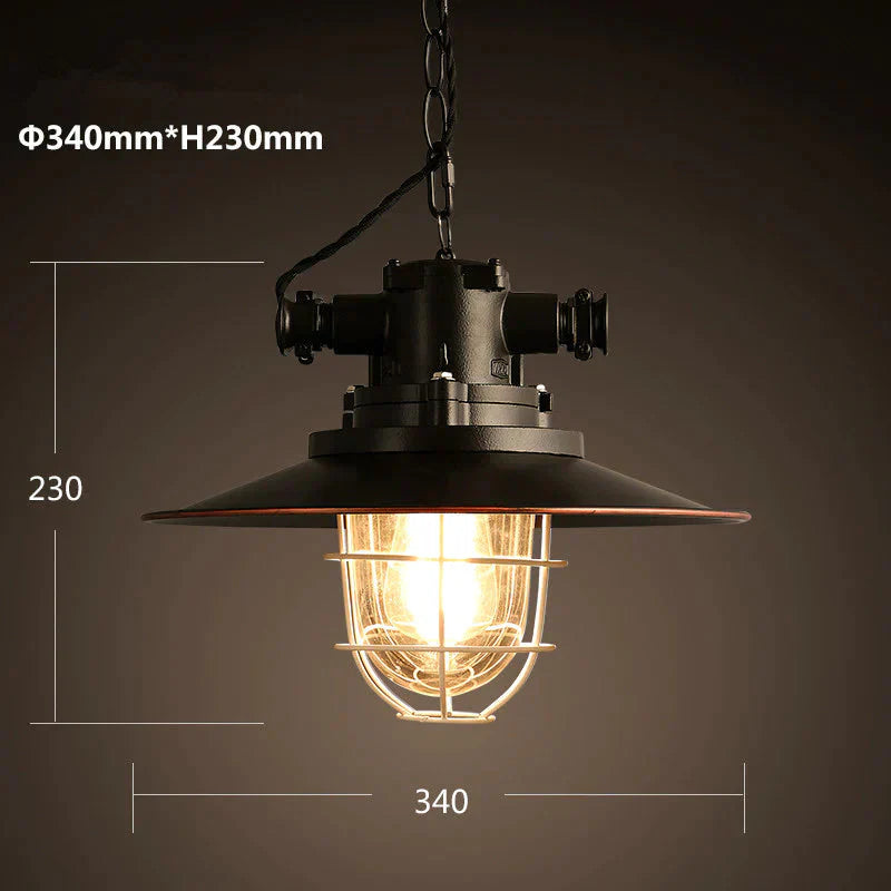 Retro Industrial Style Cafe Restaurant Bar Lid Single Warehouse Chandelier Black / Dia34Cm No Bulb