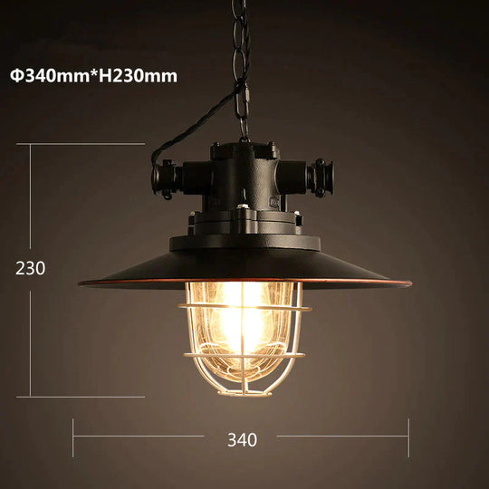 Retro Industrial Style Cafe Restaurant Bar Lid Single Warehouse Chandelier Black / Dia34Cm No Bulb