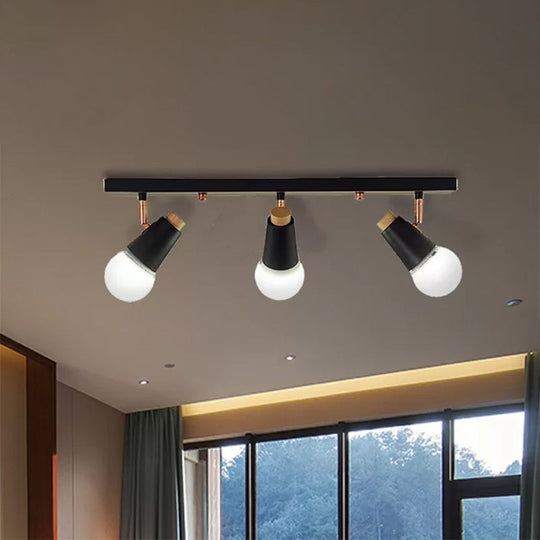 Industrial Metallic Linear Ceiling Light - 3/4 Heads Adjustable Semi Flush Track Fixture With Cup