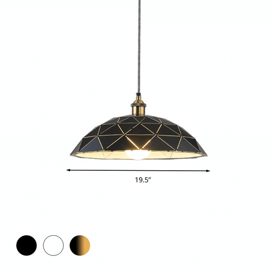 Aludra - Industrial 1 Light Dome Suspension Lamp Black/White Metal Pendant For Living Room