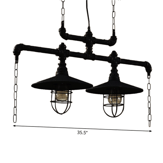 Steampunk Black Iron Hanging Light Fixture With Cage And Chain Deco Pendant Lighting
