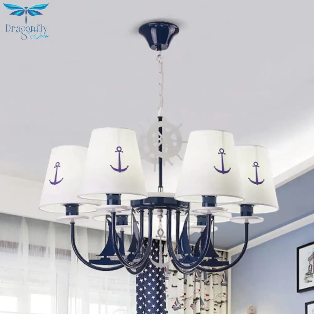 5/6 - Light Bedroom Hanging Chandelier Mediterranean Blue Ceiling Suspension Lamp With Barrel