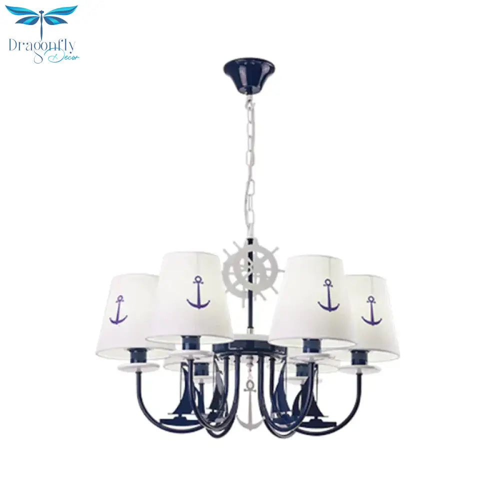 5/6 - Light Bedroom Hanging Chandelier Mediterranean Blue Ceiling Suspension Lamp With Barrel