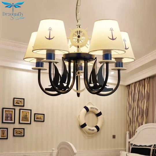 5/6 - Light Bedroom Hanging Chandelier Mediterranean Blue Ceiling Suspension Lamp With Barrel