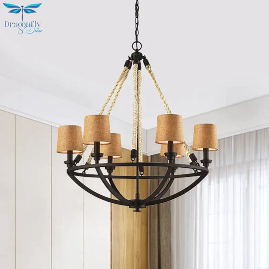 5/6 Lights Ceiling Light Traditional Tapered Fabric Hanging Chandelier In Beige For Dining Room