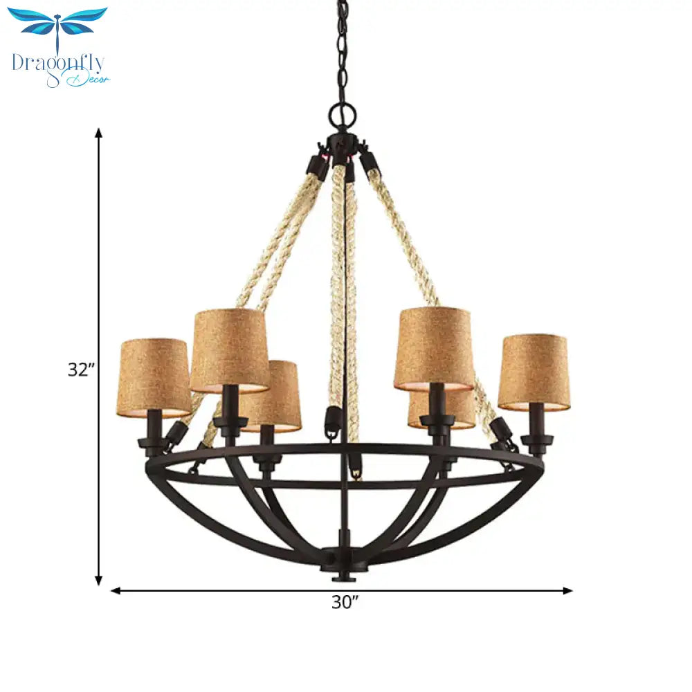 5/6 Lights Ceiling Light Traditional Tapered Fabric Hanging Chandelier In Beige For Dining Room
