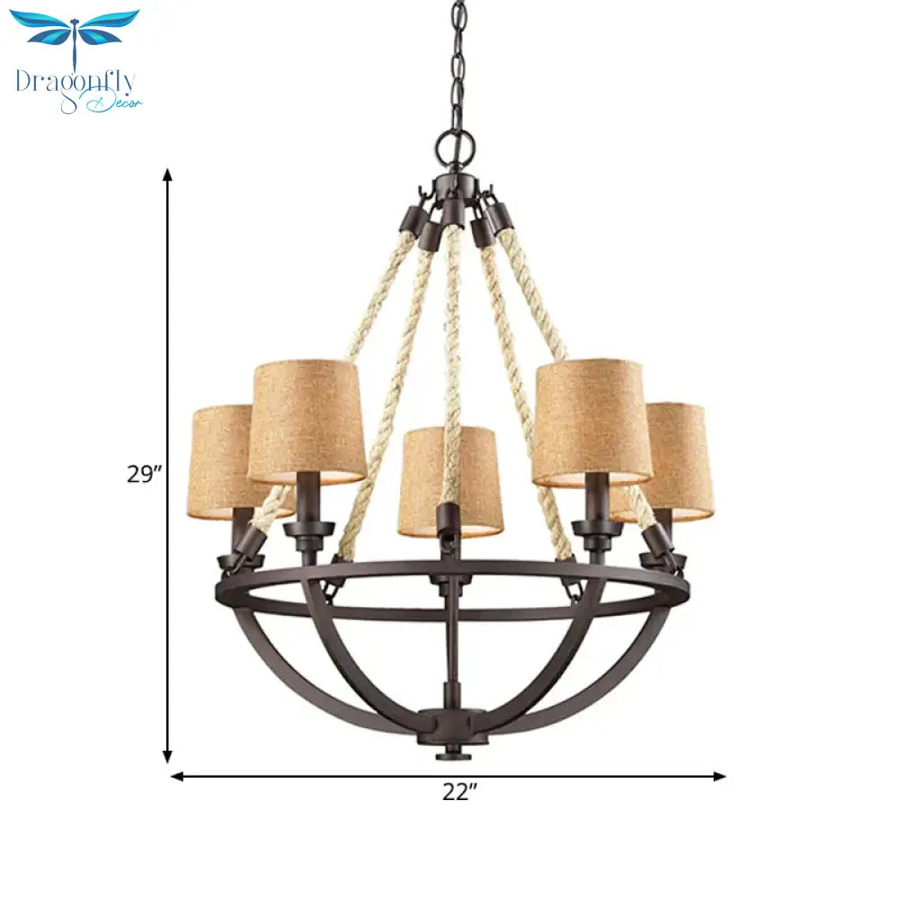 5/6 Lights Ceiling Light Traditional Tapered Fabric Hanging Chandelier In Beige For Dining Room