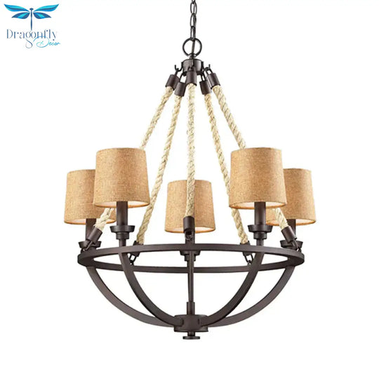 5/6 Lights Ceiling Light Traditional Tapered Fabric Hanging Chandelier In Beige For Dining Room