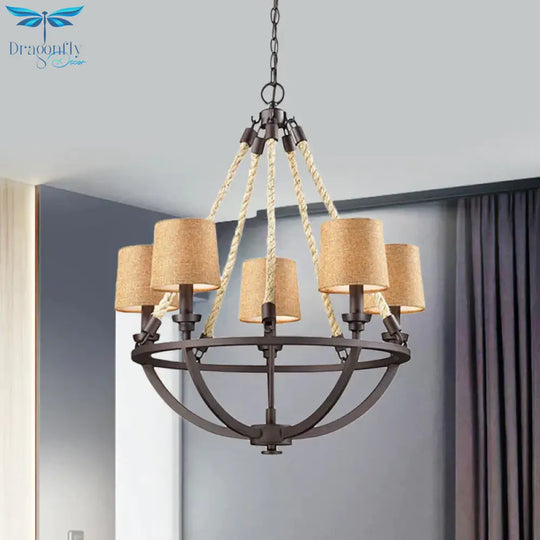 5/6 Lights Ceiling Light Traditional Tapered Fabric Hanging Chandelier In Beige For Dining Room