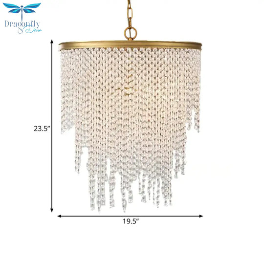 5/6 Lights Waterfall Chandelier Light Rural Brass Crystal Suspension Pendant For Bedroom