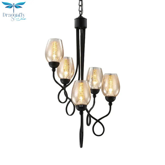 5/7 Bulbs Wine Cup Shaped Pendant Chandelier Traditional Black Glass Ceiling Suspension Lamp