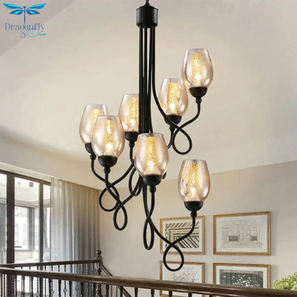 5/7 Bulbs Wine Cup Shaped Pendant Chandelier Traditional Black Glass Ceiling Suspension Lamp
