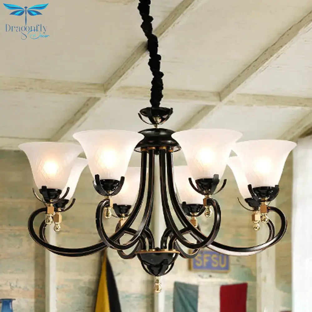 5/8 - Bulb Flared Ceiling Chandelier Retro Black Cream Glass Pendant Lighting Fixture For Restaurant