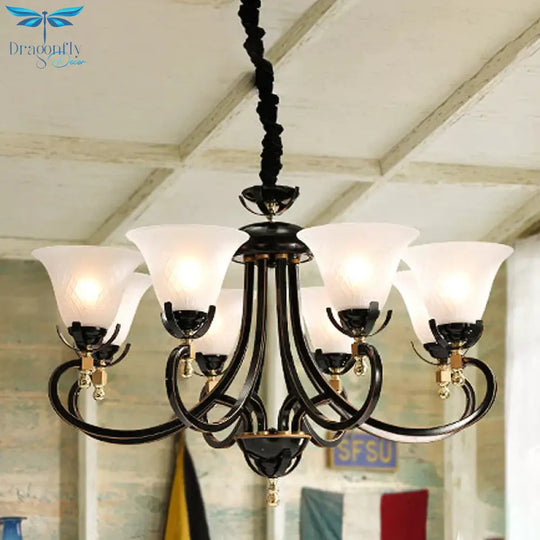 5/8 - Bulb Flared Ceiling Chandelier Retro Black Cream Glass Pendant Lighting Fixture For Restaurant