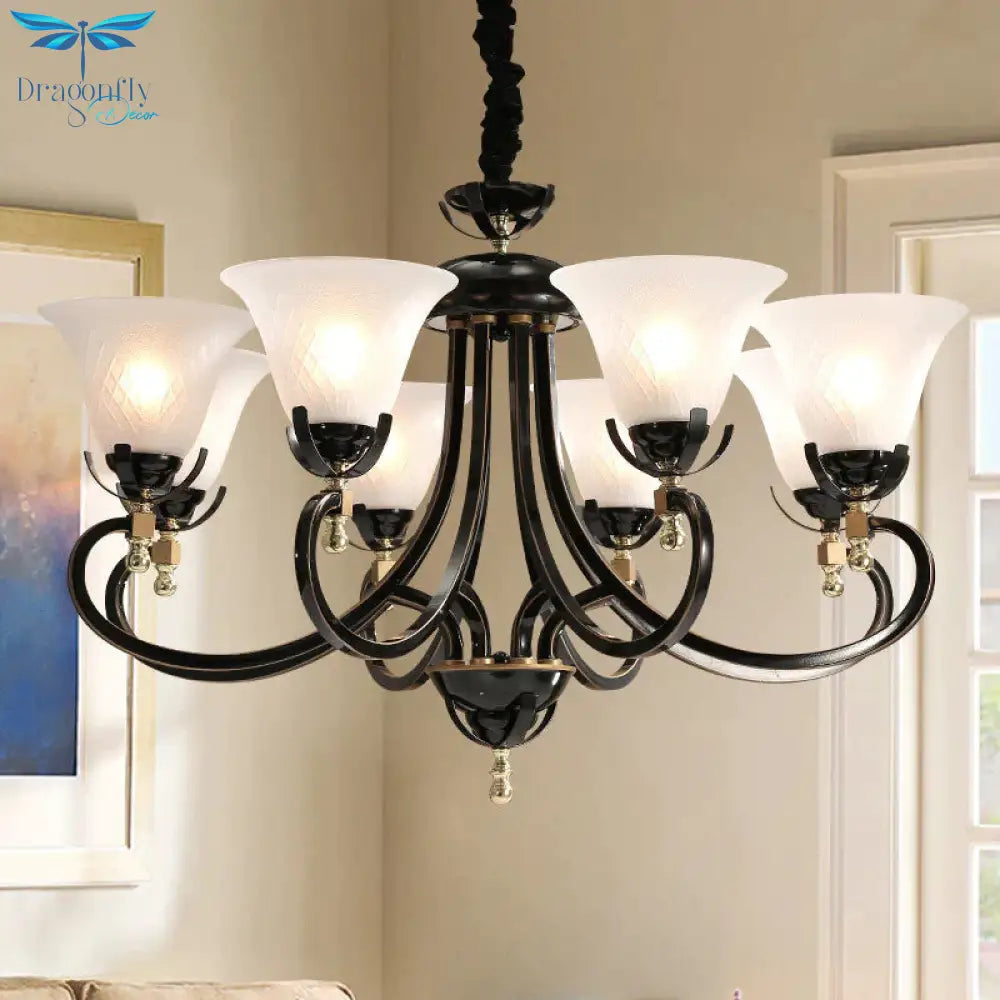 5/8 - Bulb Flared Ceiling Chandelier Retro Black Cream Glass Pendant Lighting Fixture For Restaurant