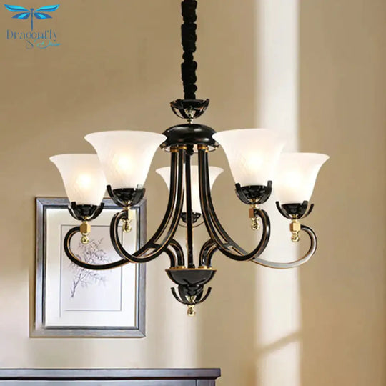 5/8 - Bulb Flared Ceiling Chandelier Retro Black Cream Glass Pendant Lighting Fixture For Restaurant