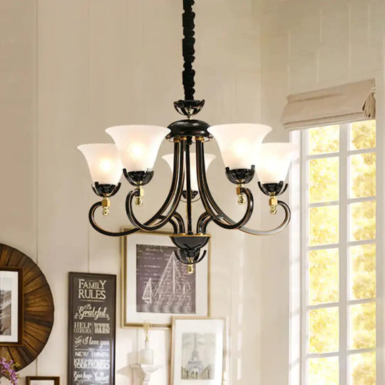 5/8 - Bulb Flared Ceiling Chandelier Retro Black Cream Glass Pendant Lighting Fixture For