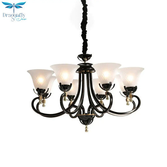5/8 - Bulb Flared Ceiling Chandelier Retro Black Cream Glass Pendant Lighting Fixture For Restaurant