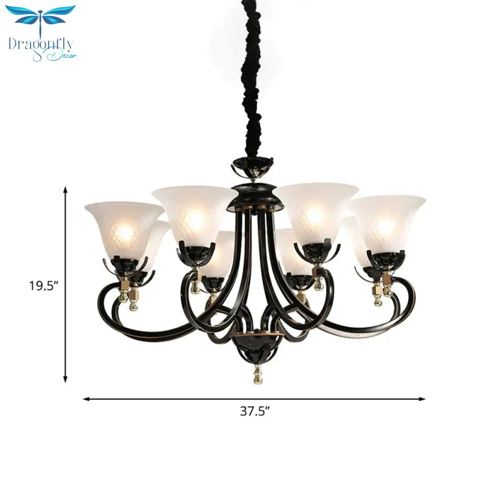 5/8 - Bulb Flared Ceiling Chandelier Retro Black Cream Glass Pendant Lighting Fixture For Restaurant