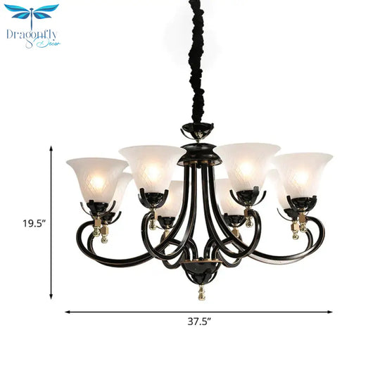 5/8 - Bulb Flared Ceiling Chandelier Retro Black Cream Glass Pendant Lighting Fixture For Restaurant