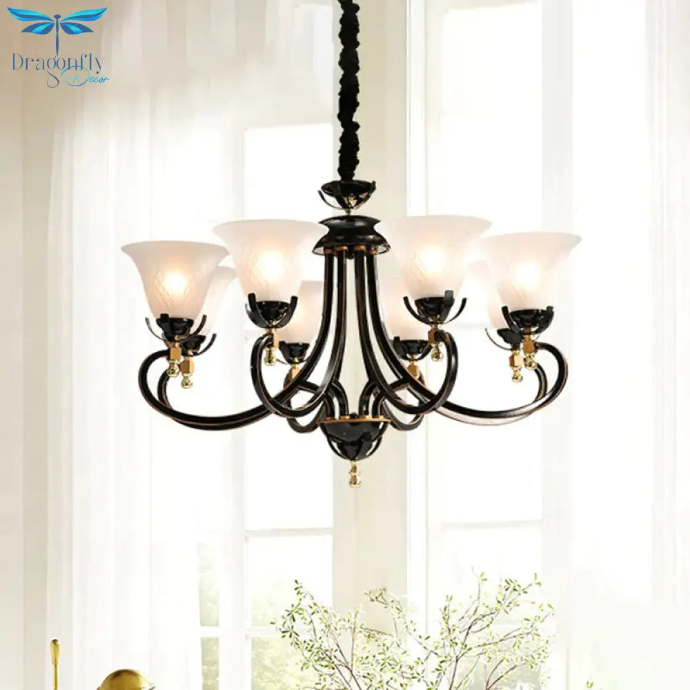 5/8 - Bulb Flared Ceiling Chandelier Retro Black Cream Glass Pendant Lighting Fixture For Restaurant