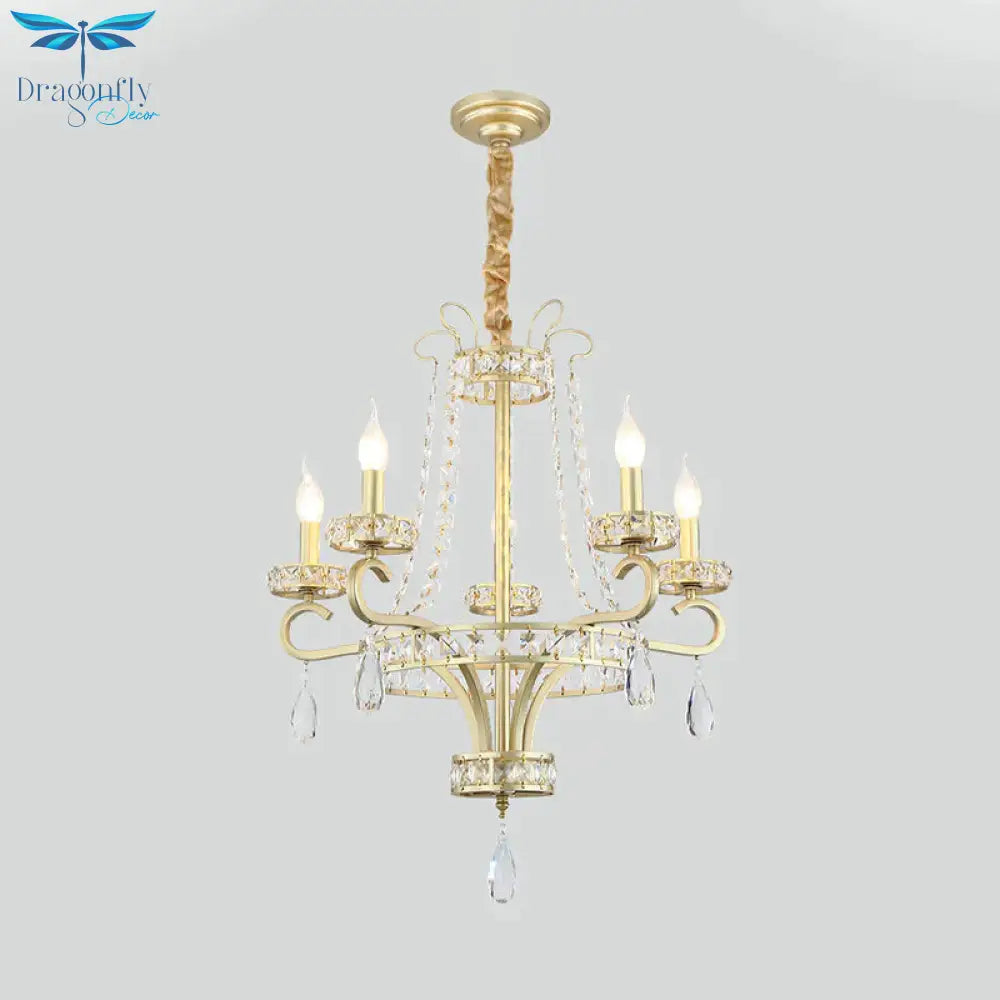 5/8 Bulbs Candle Chandelier Lamp Rustic Gold Crystal Prism Pendant Light Fixture For Living Room