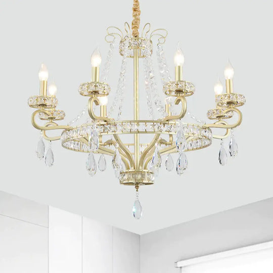5/8 Bulbs Candle Chandelier Lamp Rustic Gold Crystal Prism Pendant Light Fixture For Living Room 8 /