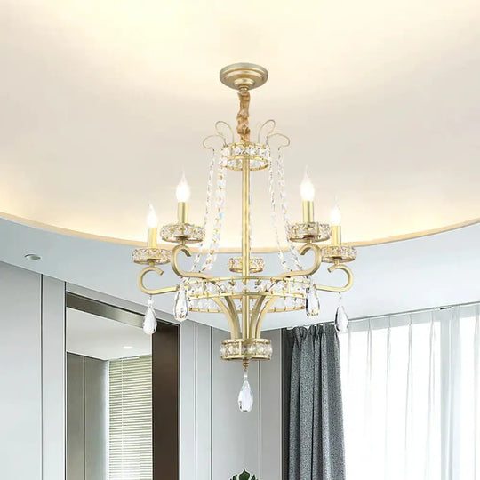 5/8 Bulbs Candle Chandelier Lamp Rustic Gold Crystal Prism Pendant Light Fixture For Living Room 5 /