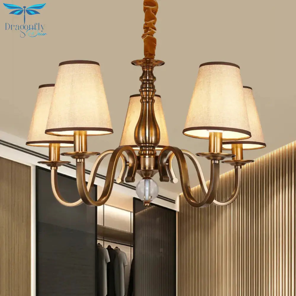 5/8 Heads Chandelier Lighting Fixture With Conical Shade Fabric Vintage Living Room Hanging Pendant