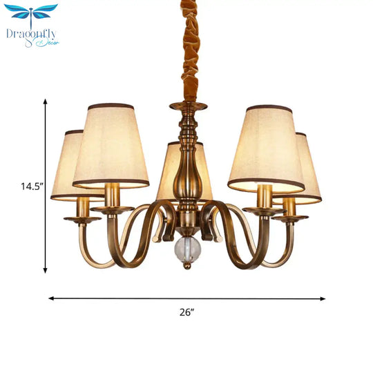 5/8 Heads Chandelier Lighting Fixture With Conical Shade Fabric Vintage Living Room Hanging Pendant