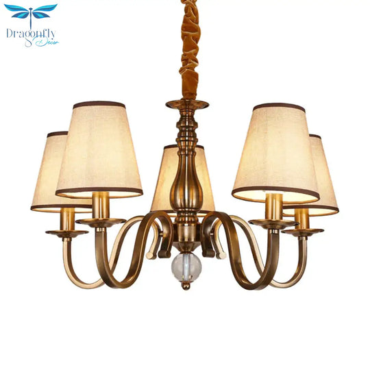 5/8 Heads Chandelier Lighting Fixture With Conical Shade Fabric Vintage Living Room Hanging Pendant