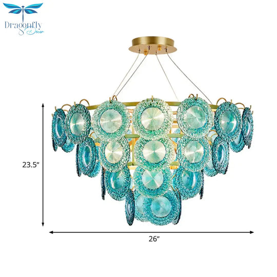 5/8 Lights Bedroom Chandelier Lighting Rustic Blue Pendant Lamp With Conical Crystal Shade