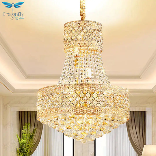 5 Bulbs Empire Style Drop Lamp Baroque Gold Opulent Crystal Chandelier Pendant Light