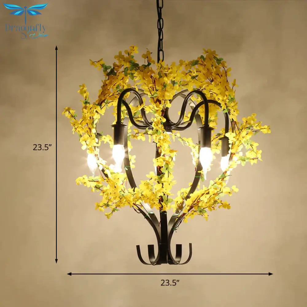 5 Heads Iron Pendant Chandelier Traditional Black Flower Basket Restaurant Suspension Ceiling Light