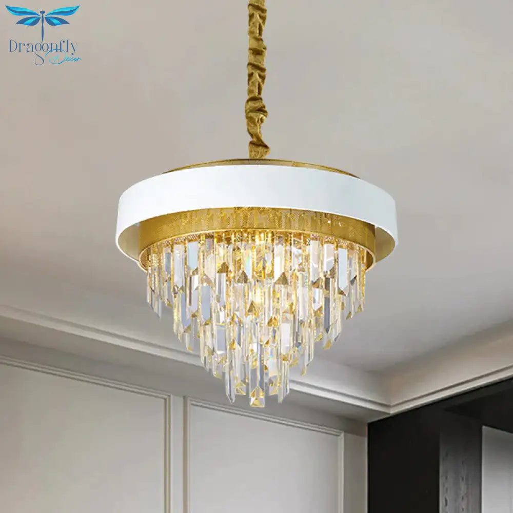 5 Heads Taper Ceiling Chandelier Traditional Black/White Finish Clear Crystal Prisms Pendant With
