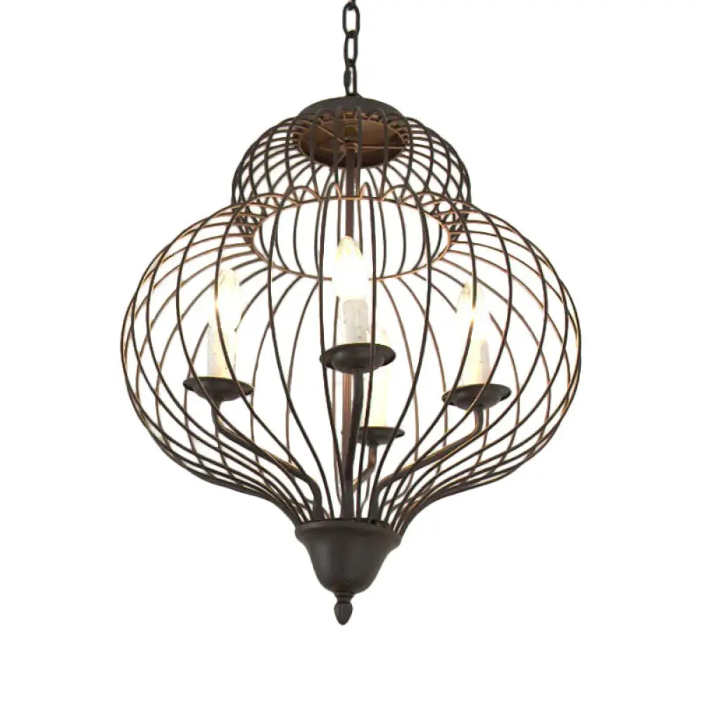5 - Light Gourd Shape Chandelier Pendant Traditional Black Iron Ceiling Light Fixture