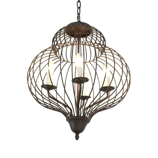 5 - Light Gourd Shape Chandelier Pendant Traditional Black Iron Ceiling Light Fixture