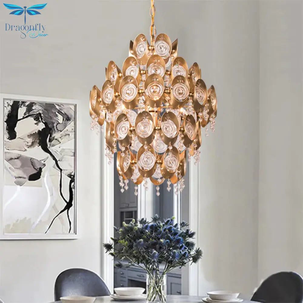 5 Lights Chandelier Traditional - Style Round Crystal Hanging Pendant Light In Gold