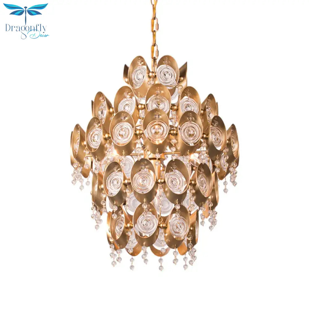 5 Lights Chandelier Traditional - Style Round Crystal Hanging Pendant Light In Gold