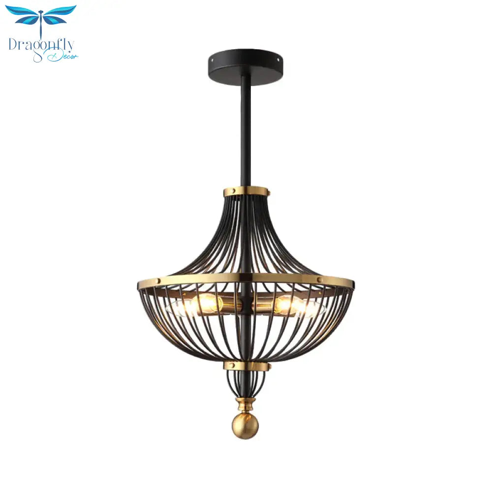 5 Lights Iron Ceiling Basket Cage Chandelier In Vintage Black Finish