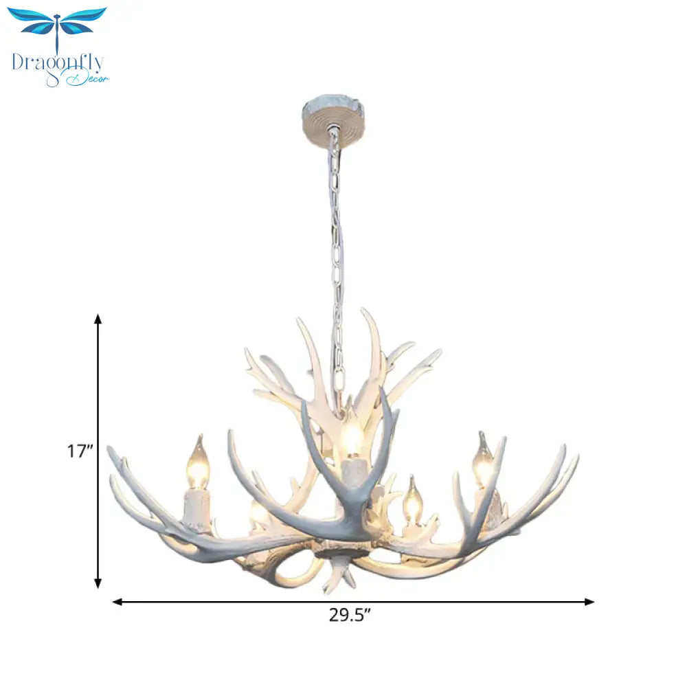 5 Lights Resin Chandelier Lamp Classic White/Brown And Yellow Antler Dining Room Hanging Ceiling